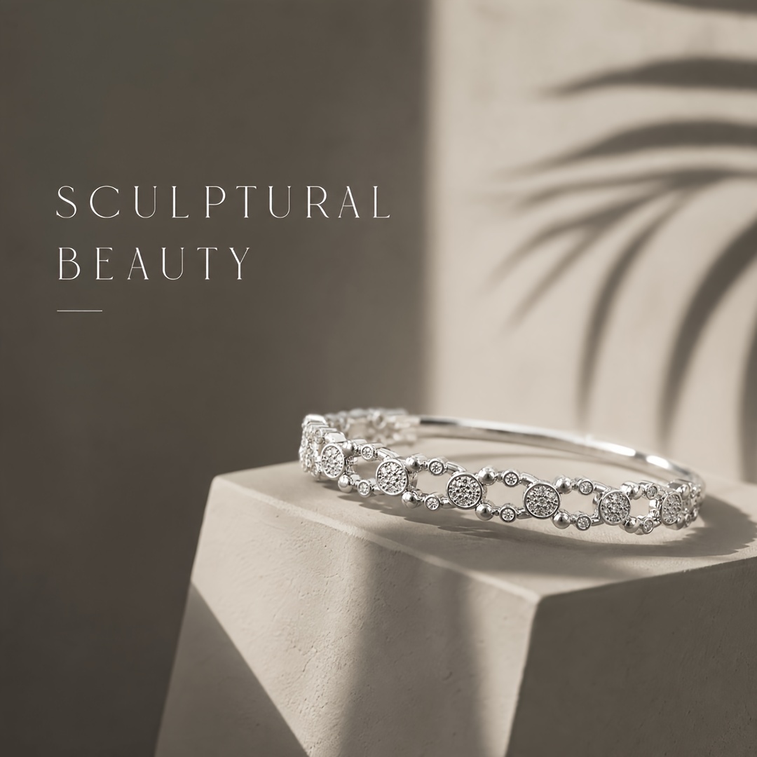 New Synthetic Zirconia Hollow Alternating Design Bangle, Modern Accessory